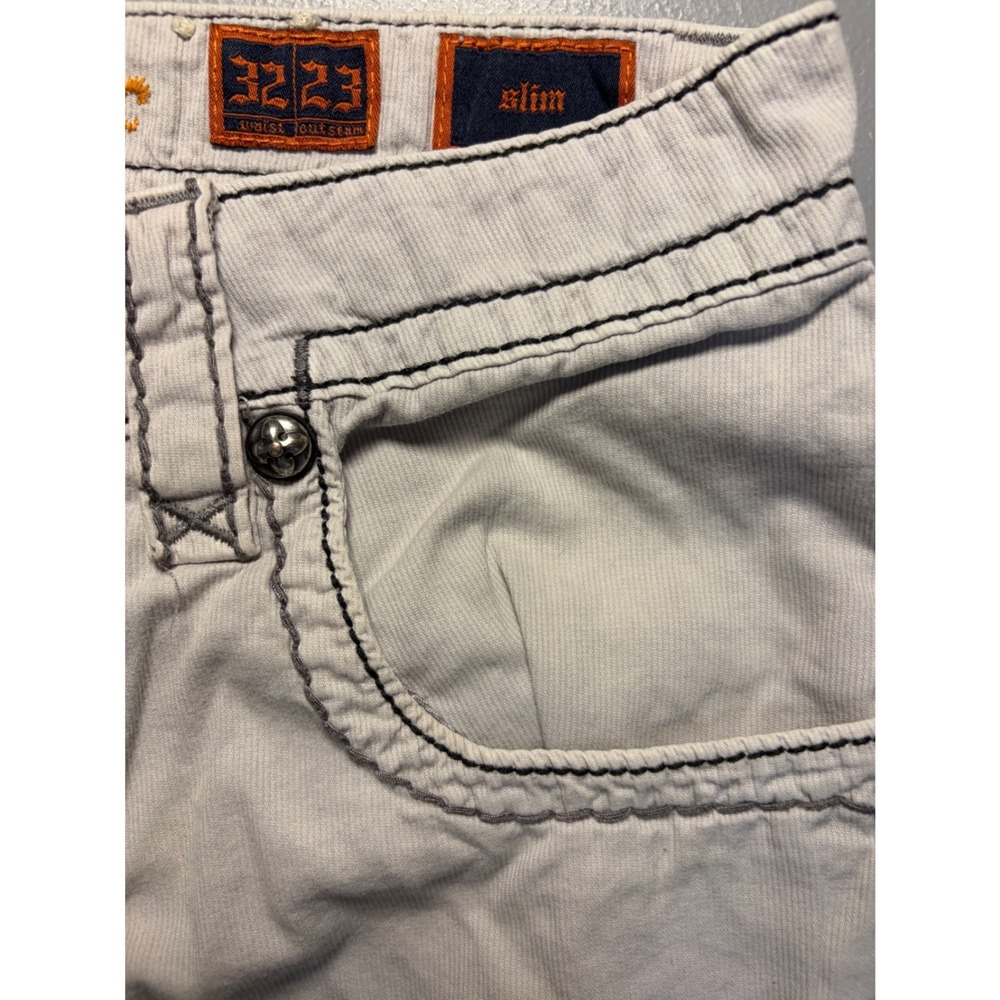 Rock Revival Corduroy Shorts Mens 32 Light Grey Slim Fit Heavy Stit Fleur-De-Lis - Picture 3 of 12